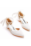 Ivory Bridal Shoes Pearl Lace Up Wedding Heels Elegant Point Toe Wedding Party Shoes