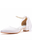 Ivory Bridal Shoes Pearl Lace Up Wedding Heels Elegant Point Toe Wedding Party Shoes