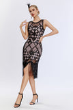 Black Sequined Bodycon 1920s Dress with Fringes