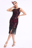 Black Sequined Bodycon 1920s Dress with Fringes