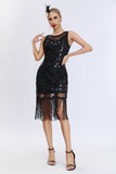 Black Sequined Bodycon 1920s Dress with Fringes