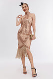 Champagne Halter 1920s Dress with Sequins