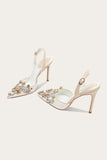 Sparkly Apricot Rhinestones Lace High Heels