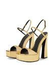 Golden Open Toe Ankle Strap Chunky Heel Sandals