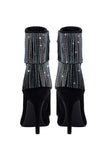 Sparkly Black Beading Ankle Boots with Tassels