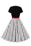 A Line Black Polka Dots Short Sleeves 1950s Dress with Belt