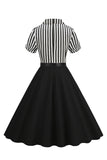 A Line Black Stripe 1950s Dress with Short Sleeves