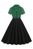 A Line Black Stripe 1950s Dress with Short Sleeves