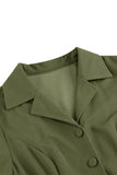 Army Green Notched Lapel Pleated 1950s Dress with Long Sleeves