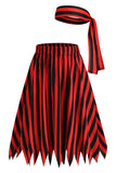 Black Color Block Striped Print Casual Novelty Pirate Costume Skirt