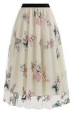 Apricot High Waist Print Chiffon Floral Loose Midi A Line Skirt