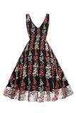 Black Floral Lace Embroidery Sleeveless Elegant Vintage Dress