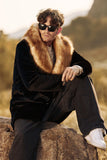 Fluffy Black Shawl Lapel Faux Fur long Men's Coat