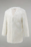 White Fluffy Faux Fur Long Sleeves Men's Coat