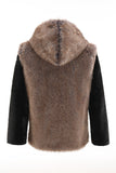 Fluffy Brown Faux Fur Short Men's Coat with Hood