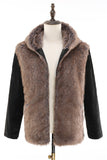 Fluffy Brown Faux Fur Short Men's Coat with Hood