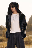 Black Men's Coat Faux Fur Long Sleeves Winter Outerwear