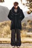 Black Luxury Faux Fur Winter Long Men's Coat with Long Sleeves