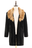 Black Men's Luxury Faux Fur Long Sleeves Long Winter Outwear