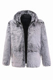 Grey Hooded Midi Men's Shearling Coat