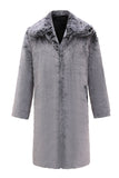 Grey Fluffy Long Sleeve Faux Fur Men Coat with Pockets