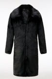 Fluffy Black Faux Fur Men Coat with Pockets