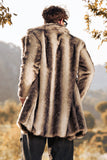 Coffee Faux Fur Single-Breasted Mid-Length Winter Men's Coat