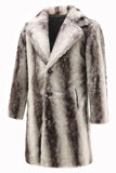 Coffee Men's Winter Faux Fur Coat Mid-Length Single-Breasted