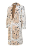 White Men's Mid-length Printed Leopard Faux Fur Coat