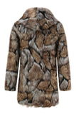 Brown Winter Men's Faux Fur Coat Thick Hooded Long Sleeves