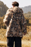 Brown Thick Hooded Long Sleeves Winter Faux Fur Men's Coat