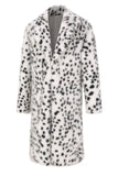 White Black Leopard Print Faux Fur Coat Men's Mid-Length Suit Collar