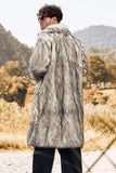 Light Grey Faux Fur Print Mid-Length Collar Men's Coat