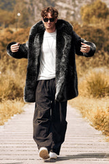 Zapaka Men's Black Coat Puffy Long Sleeve Hooded Faux Fur Winter