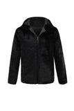 Men's Faux Fur Coat with Hood Winter Black Thickened Luxury