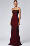 Black Red Spaghetti Straps Mermaid Bridesmaid Dress with Beading