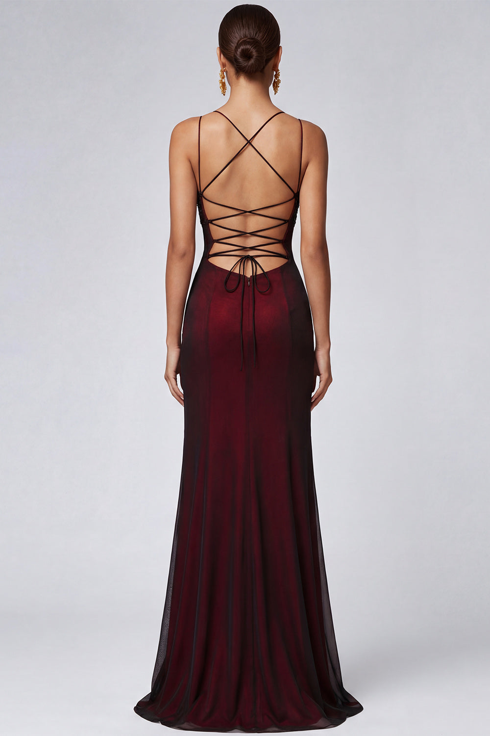 Black Red Spaghetti Straps Mermaid Bridesmaid Dress with Beading – Zapaka CA