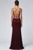 Black Red Spaghetti Straps Mermaid Bridesmaid Dress with Beading