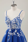 Royal Blue Spaghetti Straps Short Homecoming Dress with Appliques