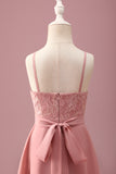 Blush Halter Neck A-Line Chiffon Junior Bridesmaid Dress with Ruffles