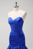 Royal Blue Mermaid Strapless Corset Tiered Prom Dress