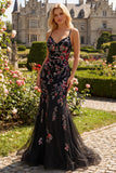 Black Mermaid Spaghetti Straps Appliqued Long Prom Dress With  Sequins