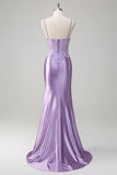 Lilac Mermaid Spaghetti Straps Long Prom Dress with Appliques