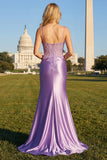 Lilac Mermaid Embroidered Long Plus Size Prom Dress with Slit