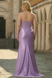 Lilac Mermaid Spaghetti Straps Long Prom Dress with Appliques