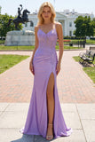 Lilac Mermaid Embroidered Long Plus Size Prom Dress with Slit