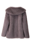 Black Notched Lapel Long Sleeves Faux Fur Short Coat