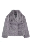 Fluffy Black Turn Lapel Faux Fur Winter Coat