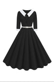 Black A-Line V-neck Short Sleeves Midi 1950s Dress