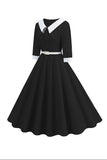 Black A-Line V-neck Short Sleeves Midi 1950s Dress